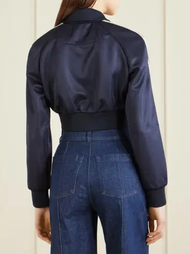 Etro Cropped Canvas-trimmed Satin-jersey Track Jacket | Thumbnail 3 Etro Cropped Canvas-trimmed Satin-jersey Track Jacket | Thumbnail 3