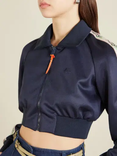 Etro Cropped Canvas-trimmed Satin-jersey Track Jacket | Thumbnail 4 Etro Cropped Canvas-trimmed Satin-jersey Track Jacket | Thumbnail 4