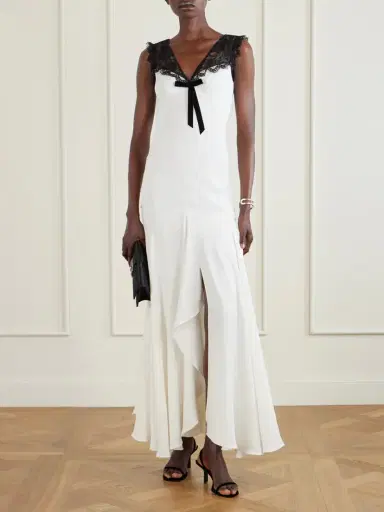 Rodarte Bow-embellished Lace-trimmed Silk-crepe Midi Dress | Thumbnail 2