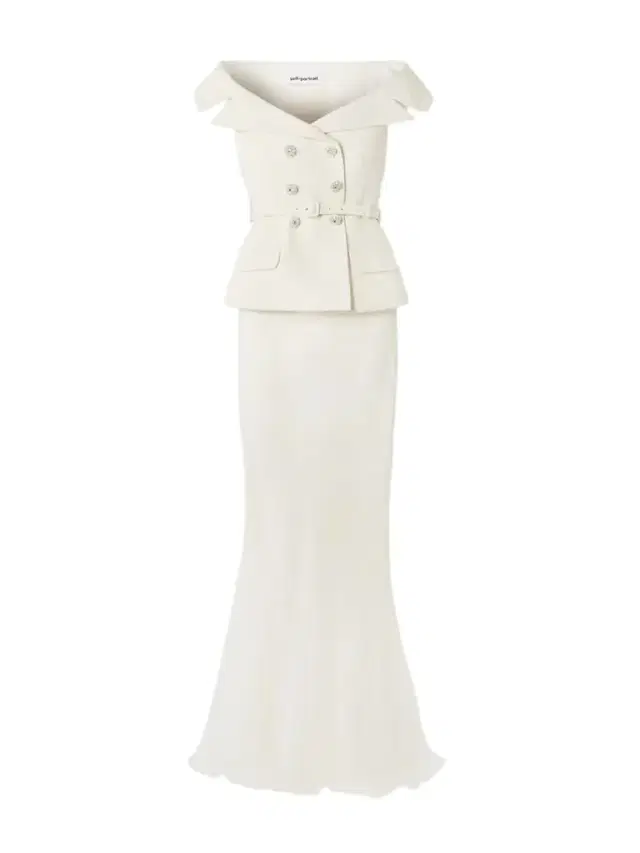 Self-Portrait Off-the-shoulder Belted Metallic Bouclé And Crepe Maxi Dress