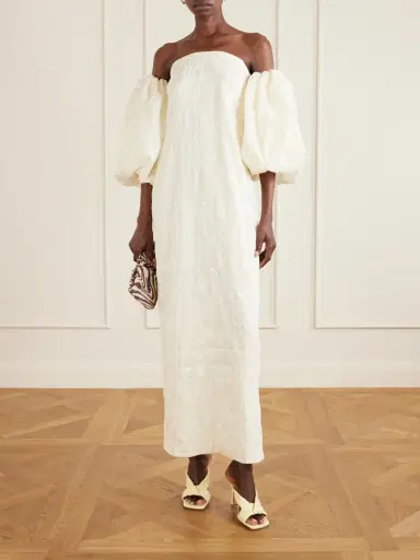 Dima Ayad Off-the-shoulder Embellished Embroidered Woven Gown | Thumbnail 2