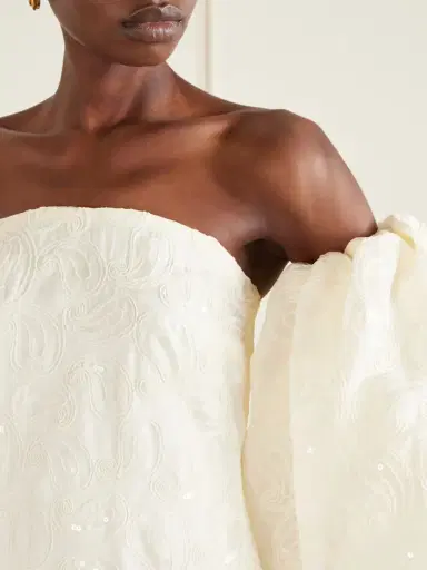 Dima Ayad Off-the-shoulder Embellished Embroidered Woven Gown | Thumbnail 4