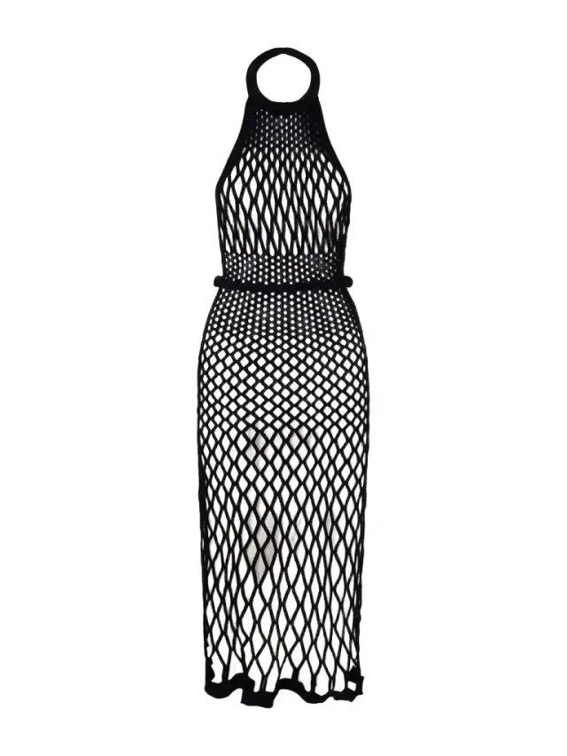 Velvet-mesh Halterneck Dress