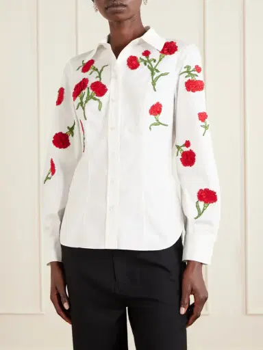 Carolina Herrera Isabela Floral-appliquéd Cotton-blend Shirt | Thumbnail 3