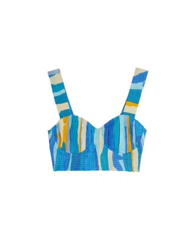 Emporio Sirenuse Dalia Top in Blue Abstract Linen