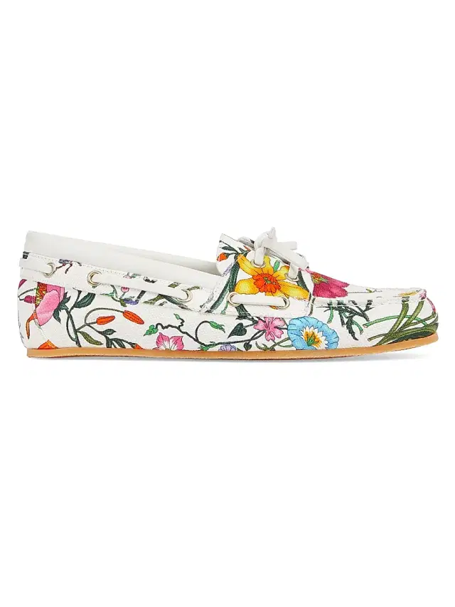 Gucci Women's Interlocking G Floral Boat Shoes - White Multicolor