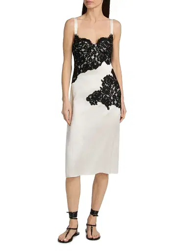 L'Agence Women's Fenna Lace Applique Silk Slipdress - Ivory Black - Size 18 | Thumbnail 3