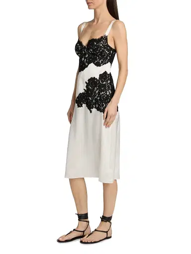 L'Agence Women's Fenna Lace Applique Silk Slipdress - Ivory Black - Size 18 | Thumbnail 4