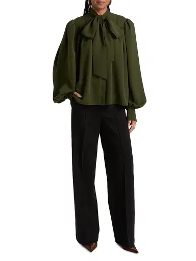 Ronny Kobo Women's Outlander x Woolmark Crepe Tieneck Blouse | Thumbnail 2 Ronny Kobo Women's Outlander x Woolmark Crepe Tieneck Blouse | Thumbnail 2