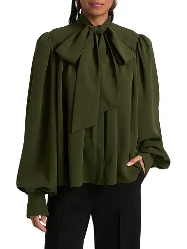 Ronny Kobo Women's Outlander x Woolmark Crepe Tieneck Blouse | Thumbnail 3 Ronny Kobo Women's Outlander x Woolmark Crepe Tieneck Blouse | Thumbnail 3