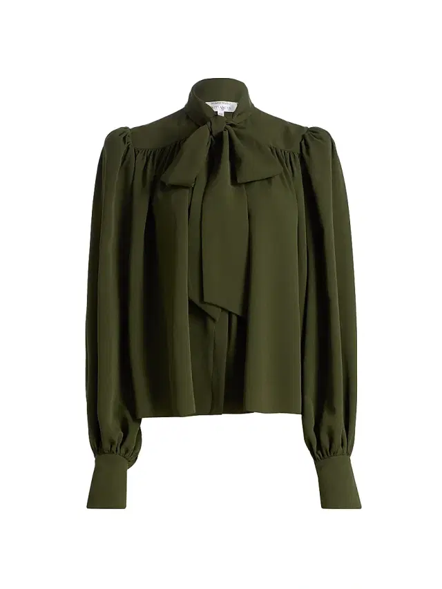Ronny Kobo Women's Outlander x  Woolmark Crepe Tieneck Blouse - Olive