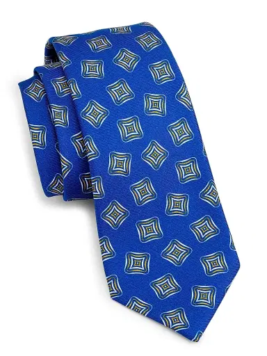 Kiton Men's Diagonal Geometric-Print Silk Tie - Blue | Thumbnail 1 Kiton Men's Diagonal Geometric-Print Silk Tie - Blue | Thumbnail 1