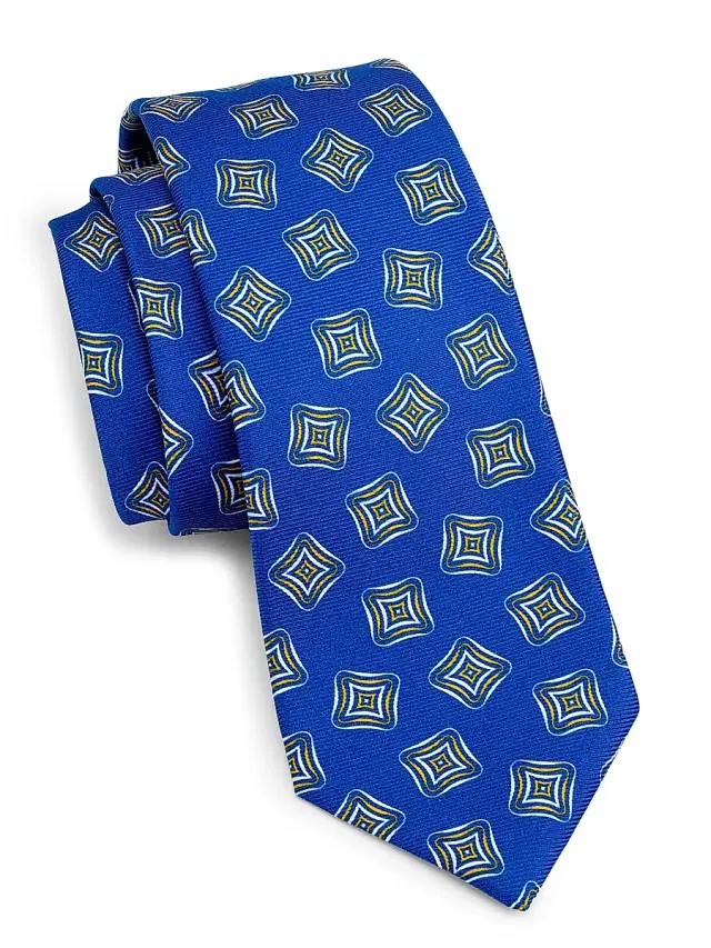 Kiton Men's Diagonal Geometric-Print Silk Tie - Blue