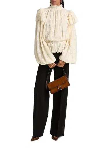 Ronny Kobo Women's Outlander x Jaycie Lace Peplum Top - Tea Stain - Size Medium | Thumbnail 2