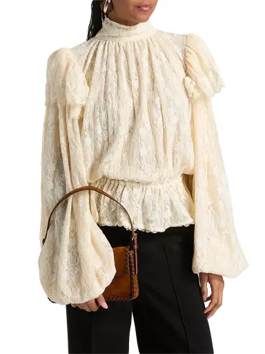 Ronny Kobo Women's Outlander x Jaycie Lace Peplum Top - Tea Stain - Size Medium | Thumbnail 3