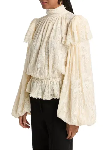 Ronny Kobo Women's Outlander x Jaycie Lace Peplum Top - Tea Stain - Size Medium | Thumbnail 4