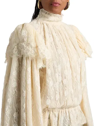 Ronny Kobo Women's Outlander x Jaycie Lace Peplum Top - Tea Stain - Size Medium | Thumbnail 6