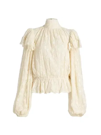 Ronny Kobo Women's Outlander x Jaycie Lace Peplum Top - Tea Stain - Size Medium | Thumbnail 1