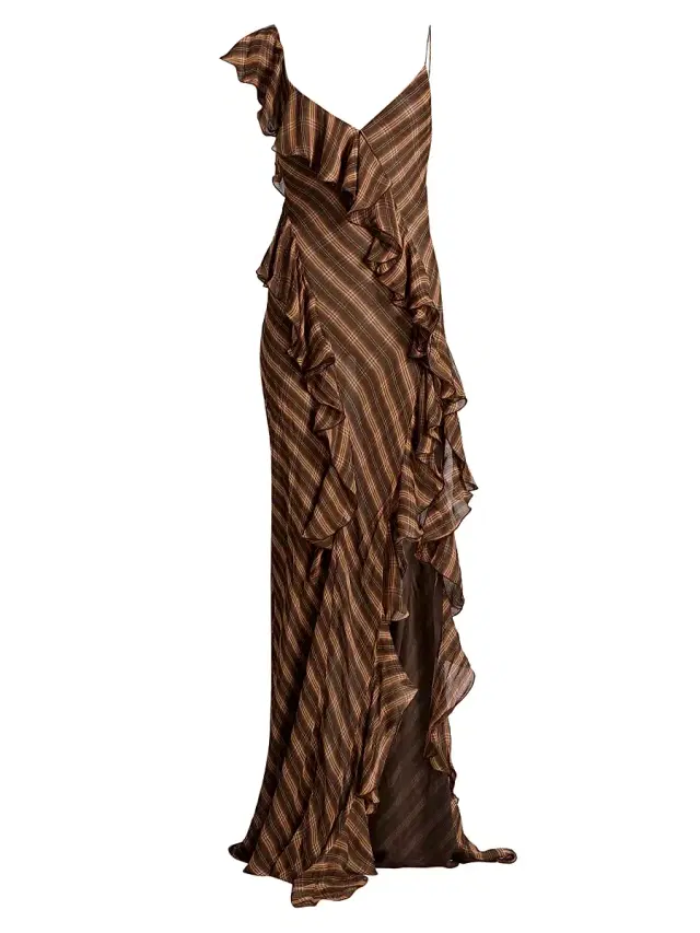 Ronny Kobo Women's Outlander x  Olivialle Plaid Chiffon Gown - Brown Flannel