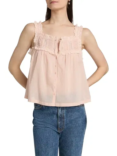 DÔEN Women's Fidella Lace Cotton Top - Blush - Size Medium | Thumbnail 3