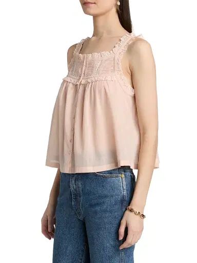 DÔEN Women's Fidella Lace Cotton Top - Blush - Size Medium | Thumbnail 4