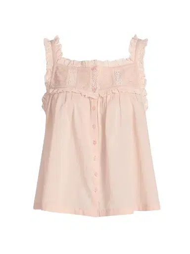 DÔEN Women's Fidella Lace Cotton Top - Blush - Size Medium | Thumbnail 1