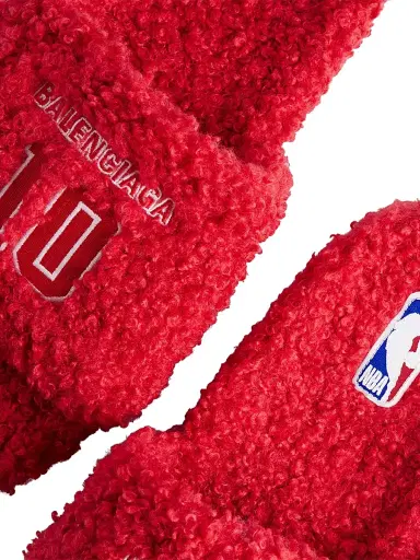 Balenciaga Men's x NBA Collaboration Furry Open Mules - Red White - Size 13 | Thumbnail 4