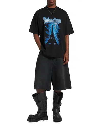 Balenciaga Men's Paris Thunderstorm Oversized T-Shirt - Black - Size XL | Thumbnail 6