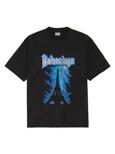 Balenciaga Men's Paris Thunderstorm Oversized T-Shirt - Black - Size XL | Thumbnail 1