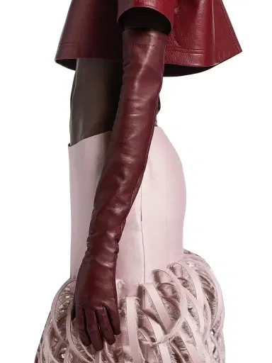 Balenciaga Women's Long Gloves - Burgundy - Size Medium | Thumbnail 2