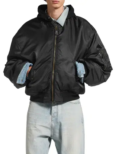 Balenciaga Men's Hooded Bomber Jacket - Black - Size 38 | Thumbnail 2