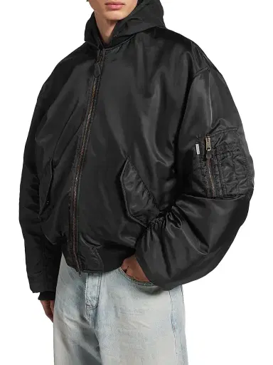 Balenciaga Men's Hooded Bomber Jacket - Black - Size 38 | Thumbnail 3