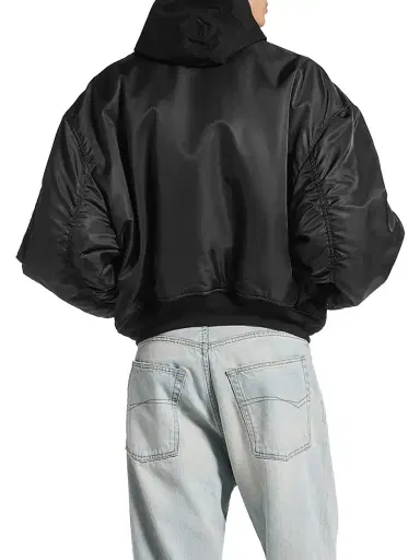 Balenciaga Men's Hooded Bomber Jacket - Black - Size 38 | Thumbnail 4