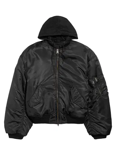 Balenciaga Men's Hooded Bomber Jacket - Black - Size 38 | Thumbnail 1