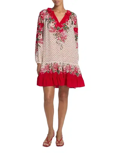 Saloni Women's Alexis Floral Sandwashed Minidress - Plumeria Polka Plmt - Size 8 | Thumbnail 2