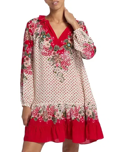 Saloni Women's Alexis Floral Sandwashed Minidress - Plumeria Polka Plmt - Size 8 | Thumbnail 3