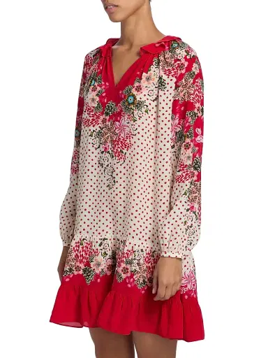Saloni Women's Alexis Floral Sandwashed Minidress - Plumeria Polka Plmt - Size 8 | Thumbnail 4