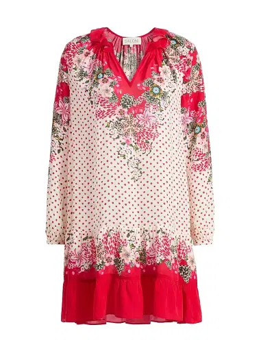 Saloni Women's Alexis Floral Sandwashed Minidress - Plumeria Polka Plmt - Size 8 | Thumbnail 1