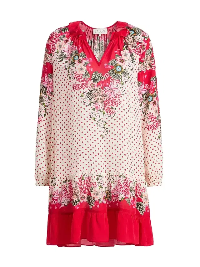 Saloni Women's Alexis Floral Sandwashed Minidress - Plumeria Polka Plmt