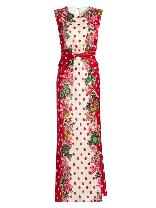 Saloni Women's Gwen Printed Silk-Blend Maxi Dress - Plumeria Rouge Plmt