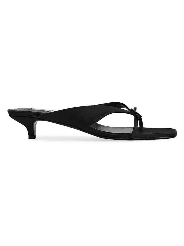 Women's Bow-Detail Satin Kitten-Heel Sandals - Black