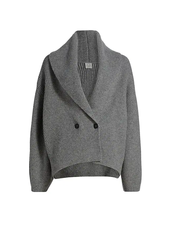 Women's Shawl Collar Wool Double-Breasted Cardigan - Mid Grey Melange