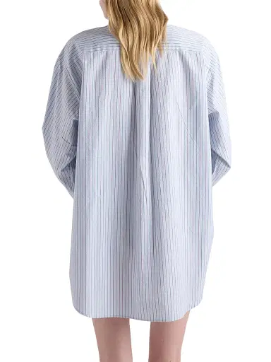 Prada Women's Striped Cotton Shirt with Half-Zipper - Blue | Thumbnail 3