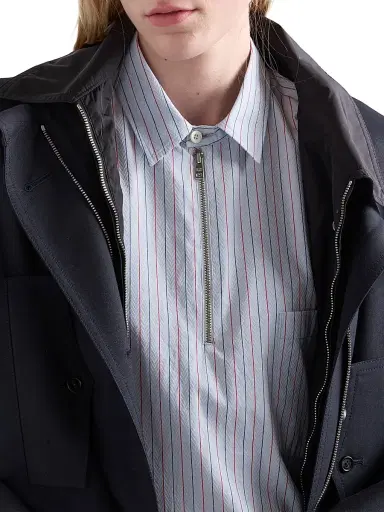 Prada Women's Striped Cotton Shirt with Half-Zipper - Blue | Thumbnail 4