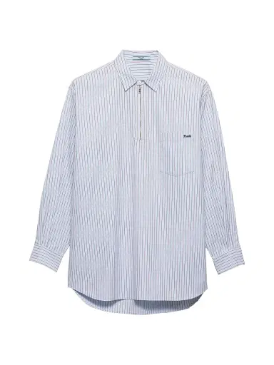Prada Women's Striped Cotton Shirt with Half-Zipper - Blue | Thumbnail 1