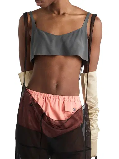 Prada Women's Crepe De Chine Top - Grey | Thumbnail 3