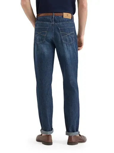 Brunello Cucinelli Men's Lightweight Old Denim Traditional Fit Five Pocket Jeans - Dark Denim - Size 50 | Thumbnail 3