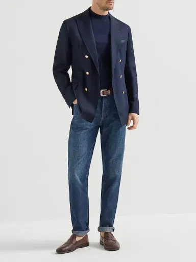 Brunello Cucinelli Men's Lightweight Old Denim Traditional Fit Five Pocket Jeans - Dark Denim - Size 50 | Thumbnail 6