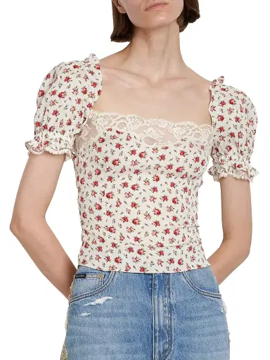 Dolce & Gabbana Women's Lace-Trimmed Floral Silk-Blend Crop Top | Thumbnail 3 Dolce & Gabbana Women's Lace-Trimmed Floral Silk-Blend Crop Top | Thumbnail 3