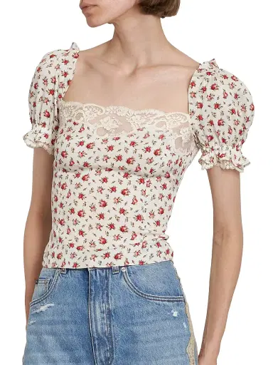 Dolce & Gabbana Women's Lace-Trimmed Floral Silk-Blend Crop Top | Thumbnail 4 Dolce & Gabbana Women's Lace-Trimmed Floral Silk-Blend Crop Top | Thumbnail 4
